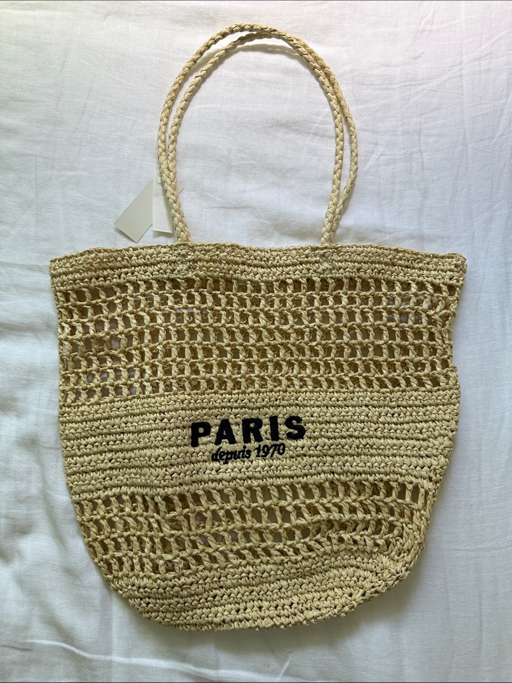 H&M Beige Crochet 'PARIS' Logo Tote Bag - Picture 1 of 11